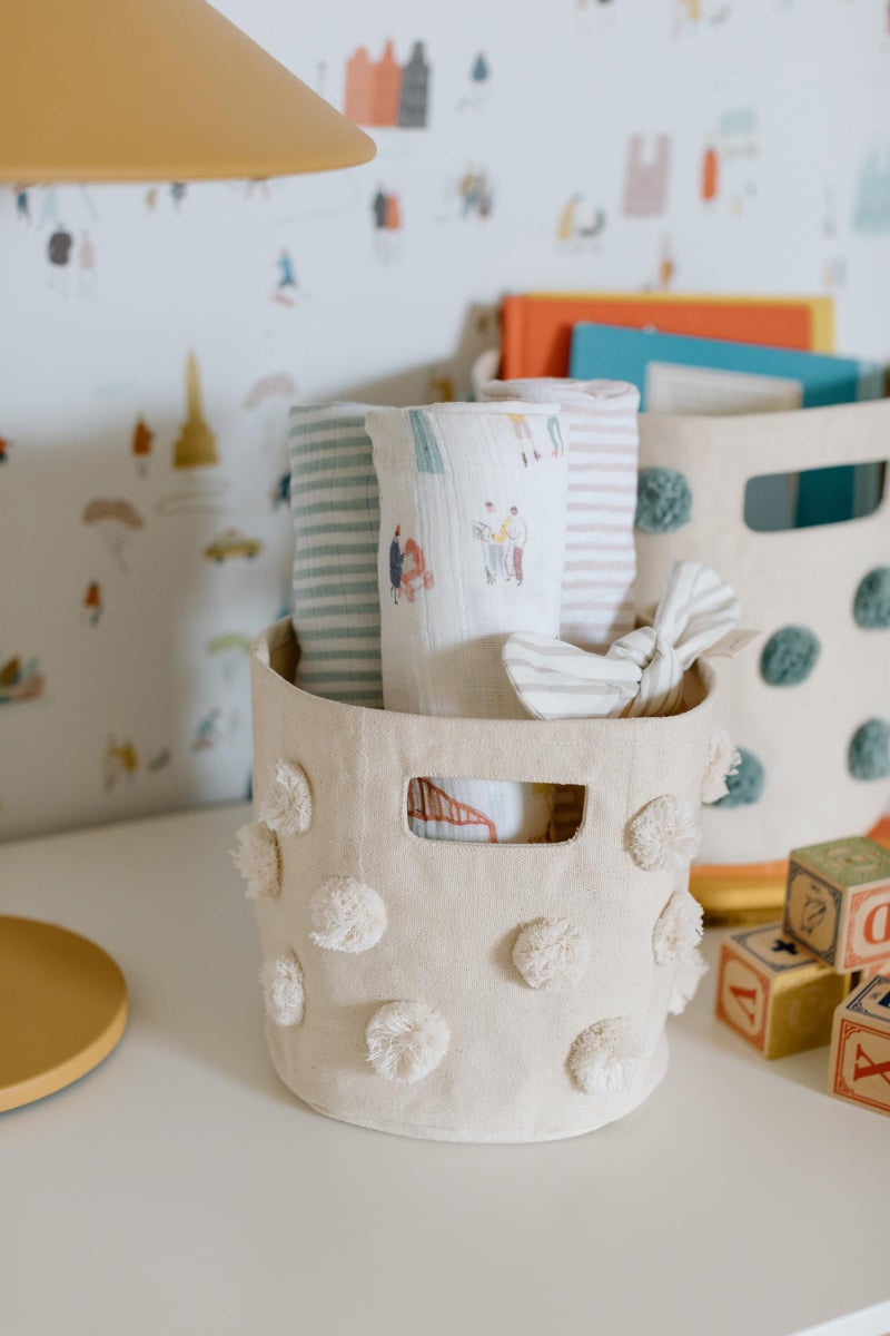 Pehr Pom Pom Basket, Mini (Natural) | 100% Cotton Canvas Storage for Nursery, Playroom & Home | Decorative Organizer | 8â€D x 7â€H - Image 4